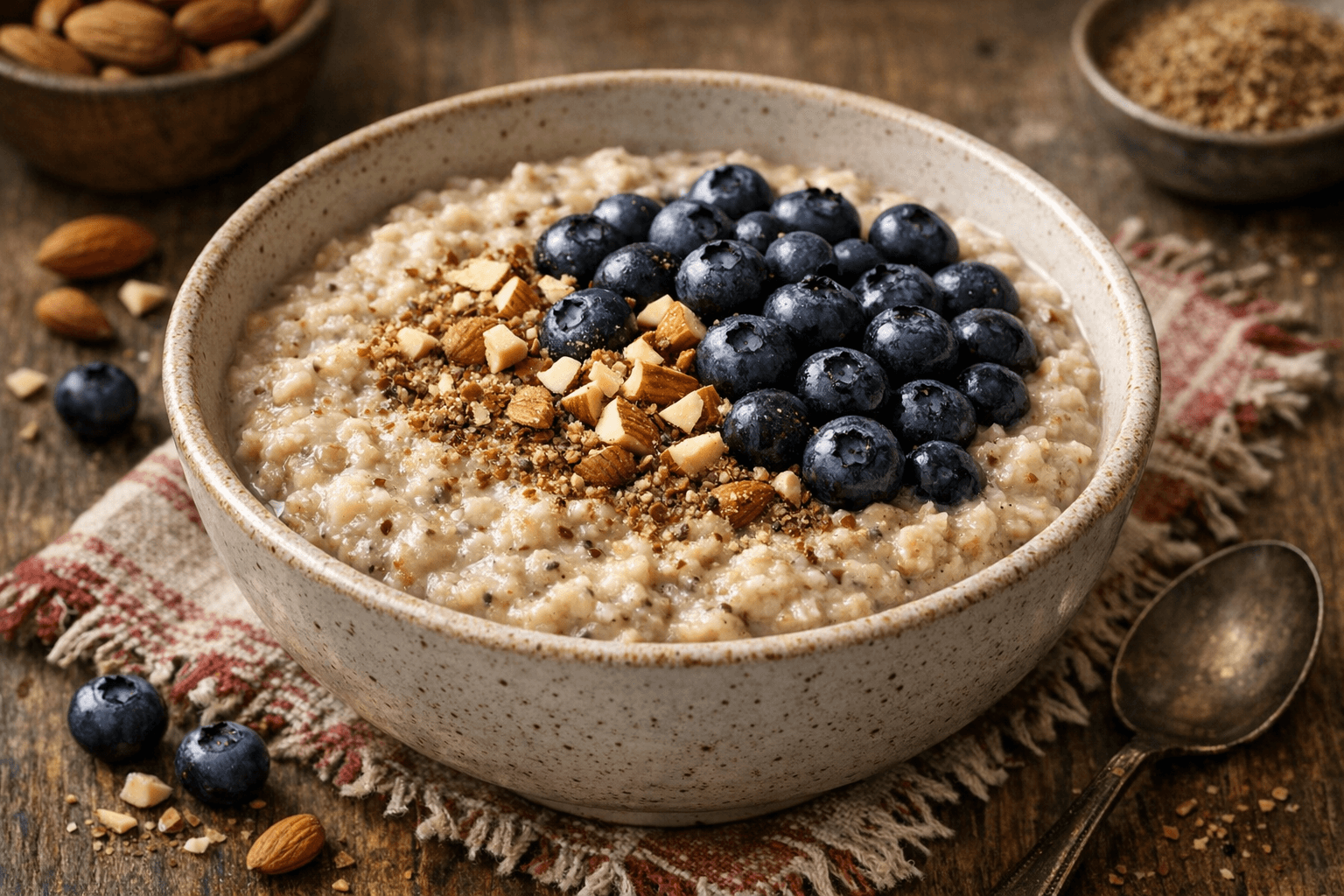 Enriched Oatmeal with Flax Seeds and Blueberries