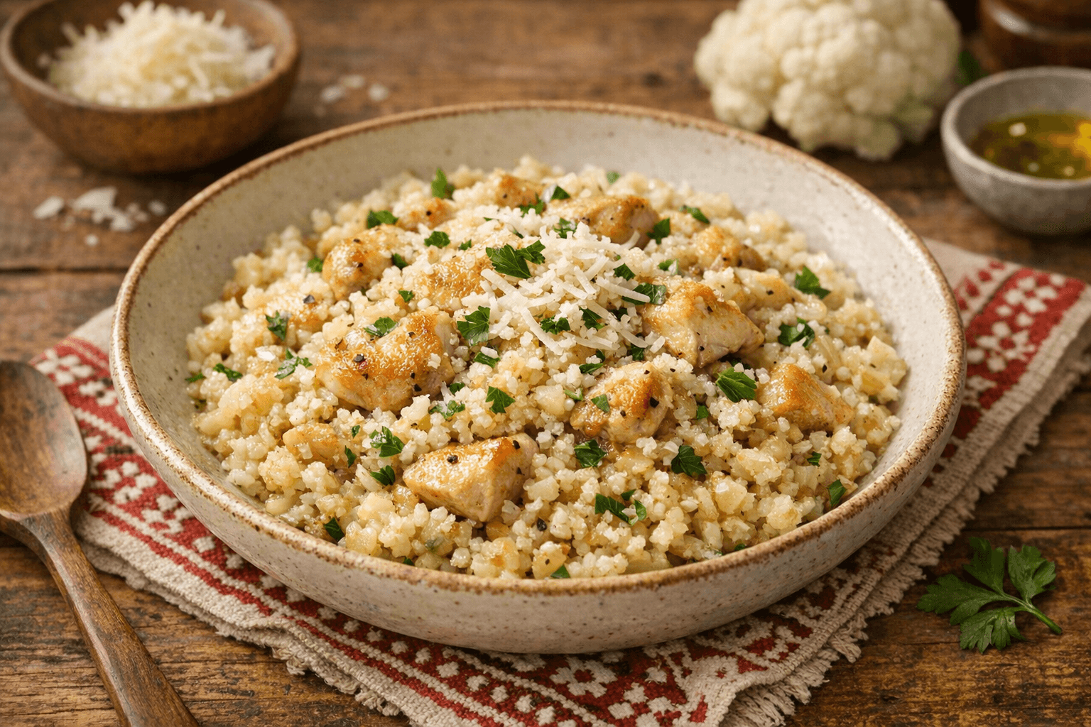 Blumenkohlreis Hähnchen Risotto