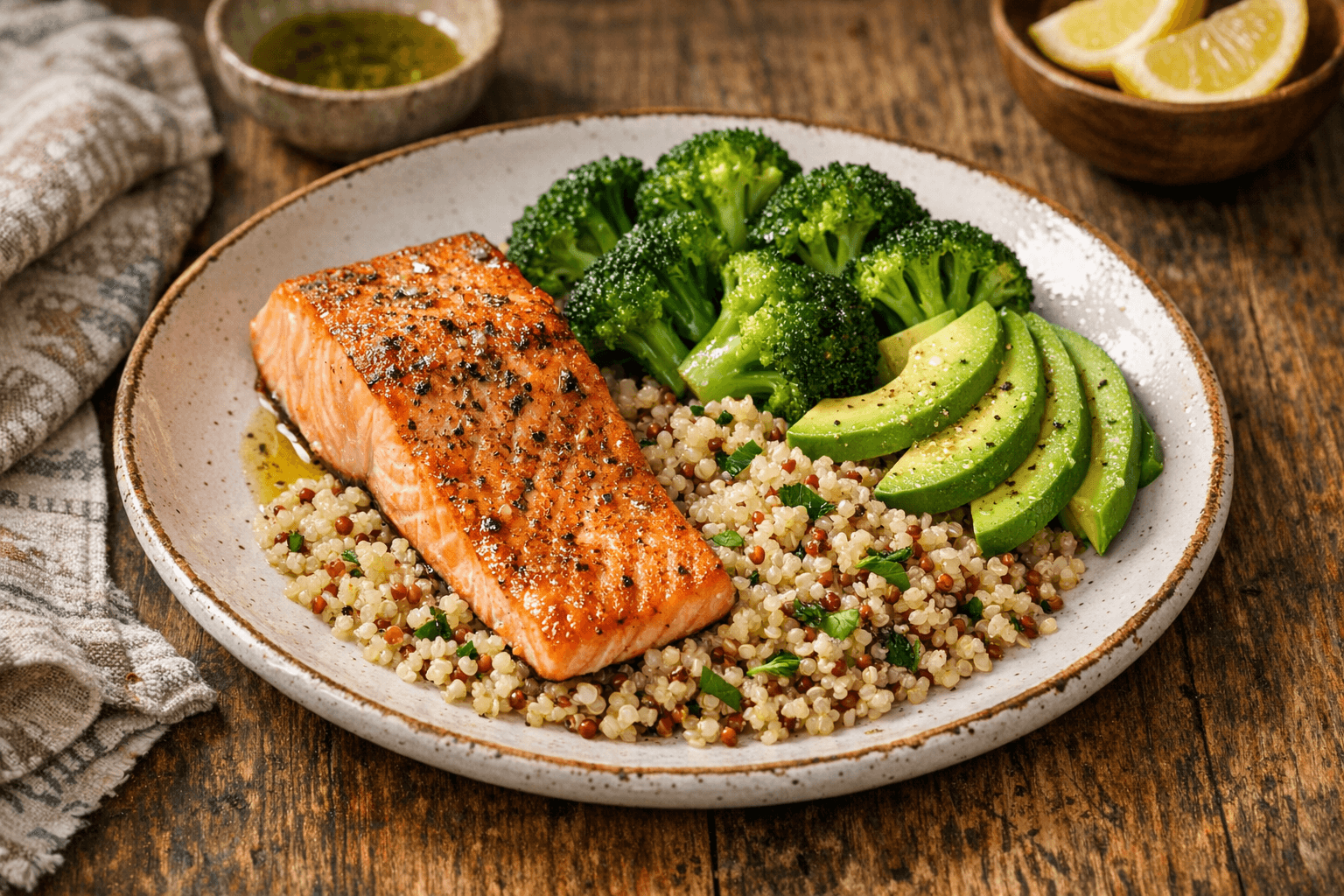 Baked Salmon Fillet with Quinoa and Avocado
