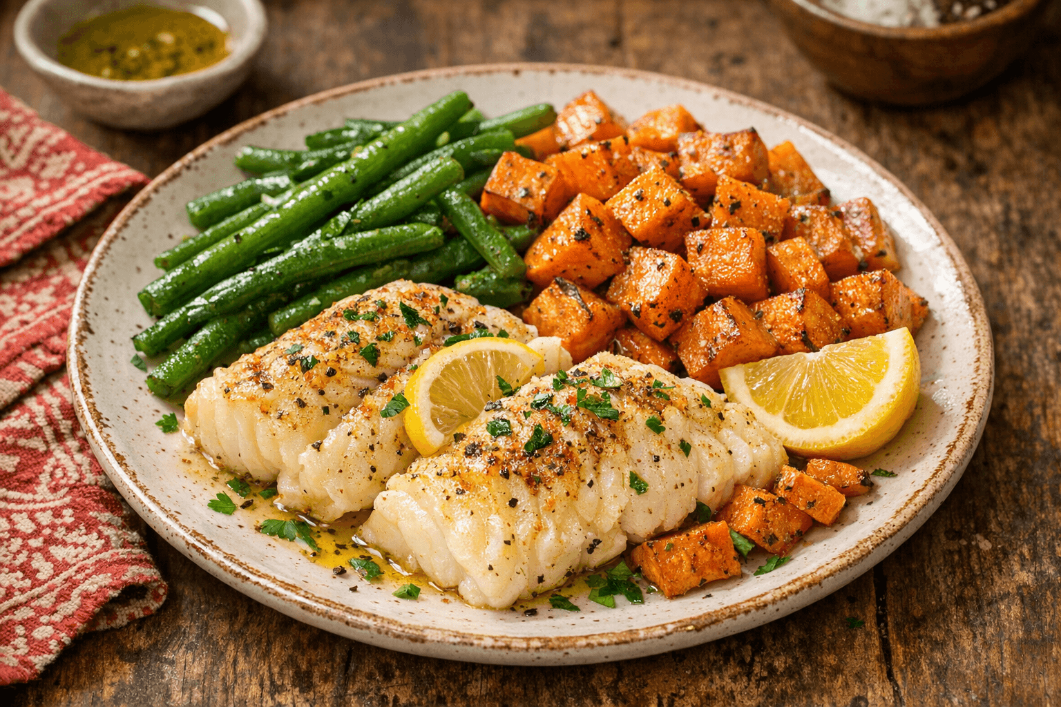 Oven-Baked Cod with Sweet Potatoes