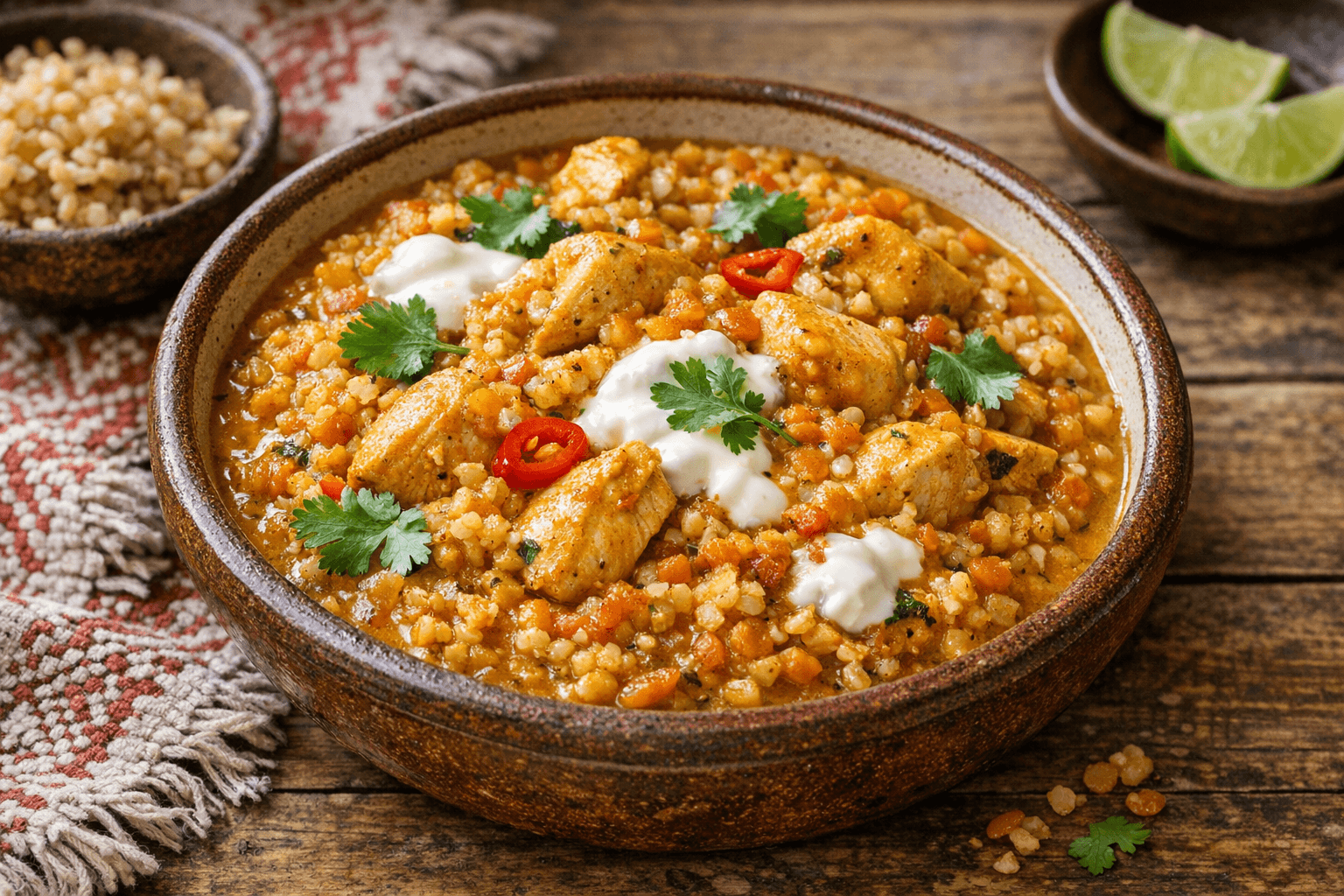 Vöröslencsés bulguros csirkecurry