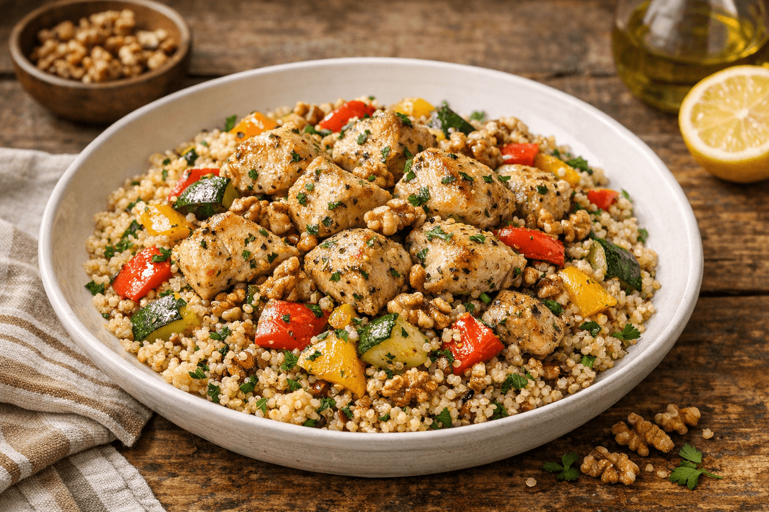 Lemon-Herb Roasted Turkey Breast with Quinoa and Toasted Walnuts