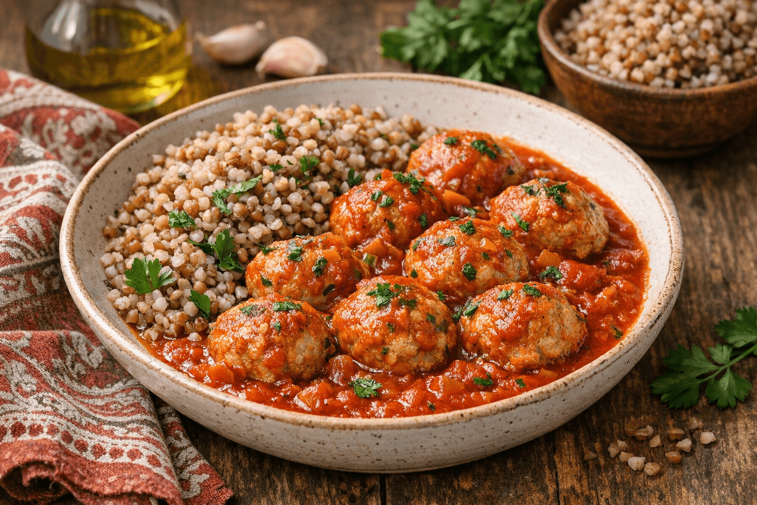Tomato Turkey Meatballs with Buckwheat
