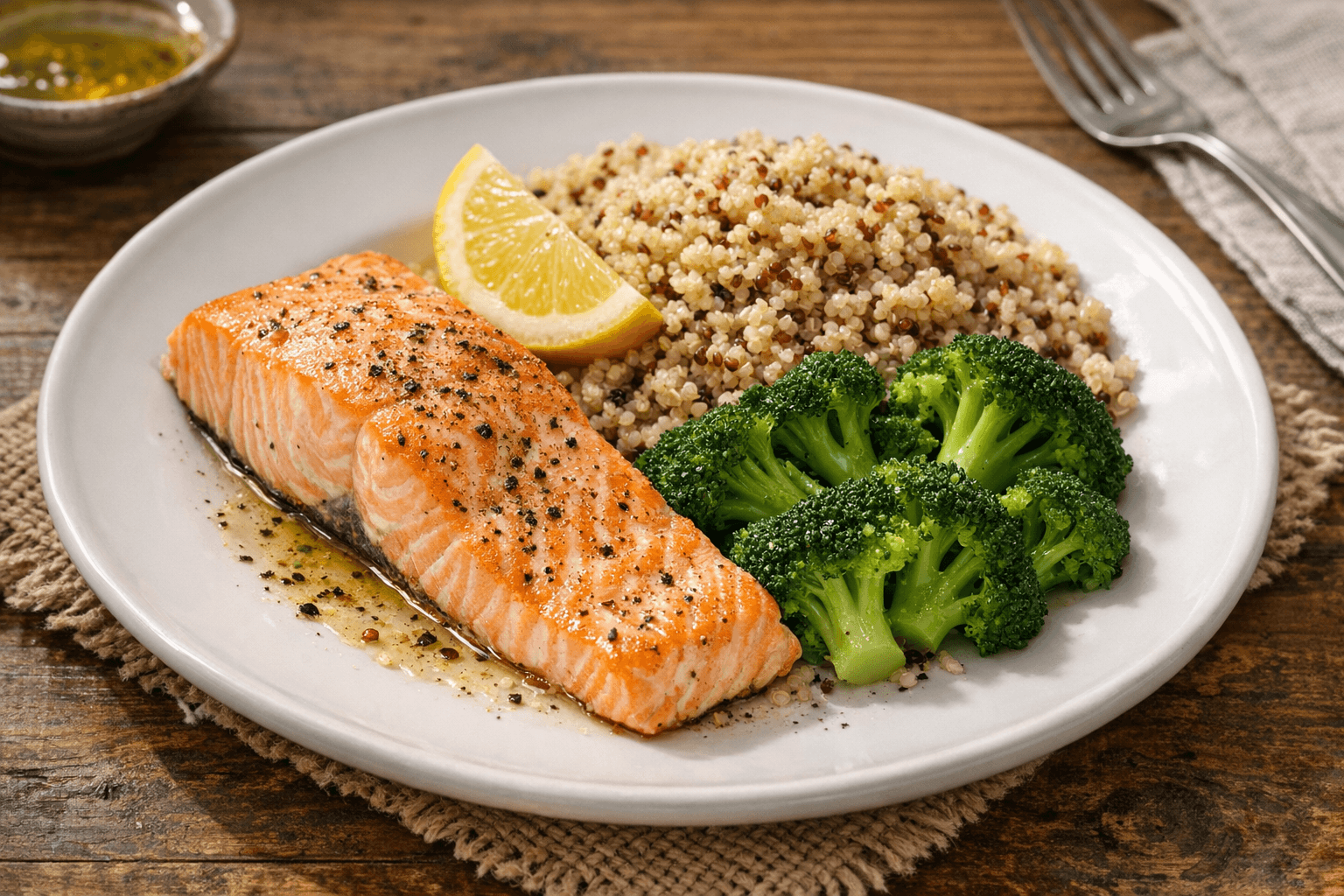 Steamed Salmon with Quinoa and Broccoli