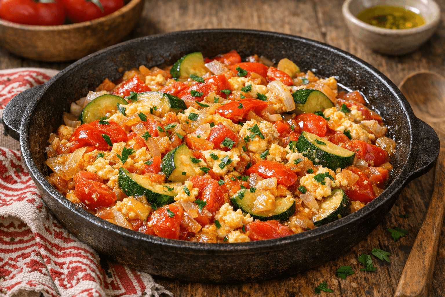 Zucchini Lecsó with Eggs (Without Bread)